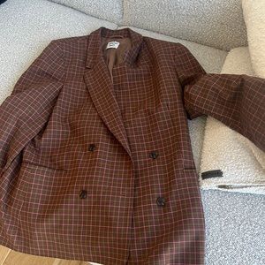 Aritiza Sunday best brown pink plaid blazer.